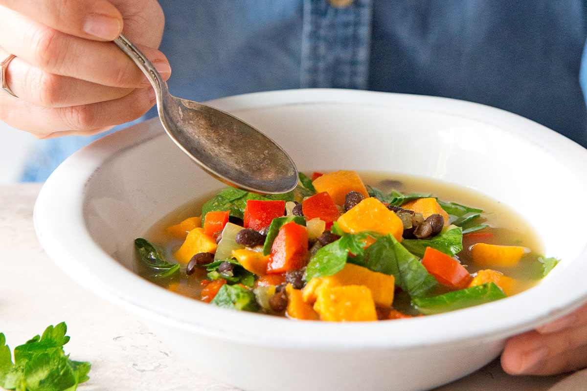 Delicious Sweet Potato, Black Bean, and Collard Soup